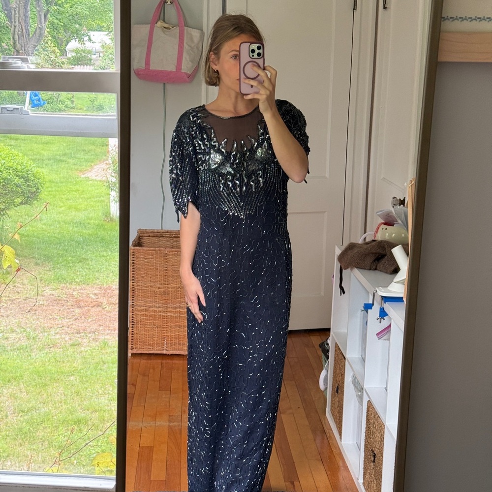 Vintage Scala silk beaded Sequin Evening  Gown